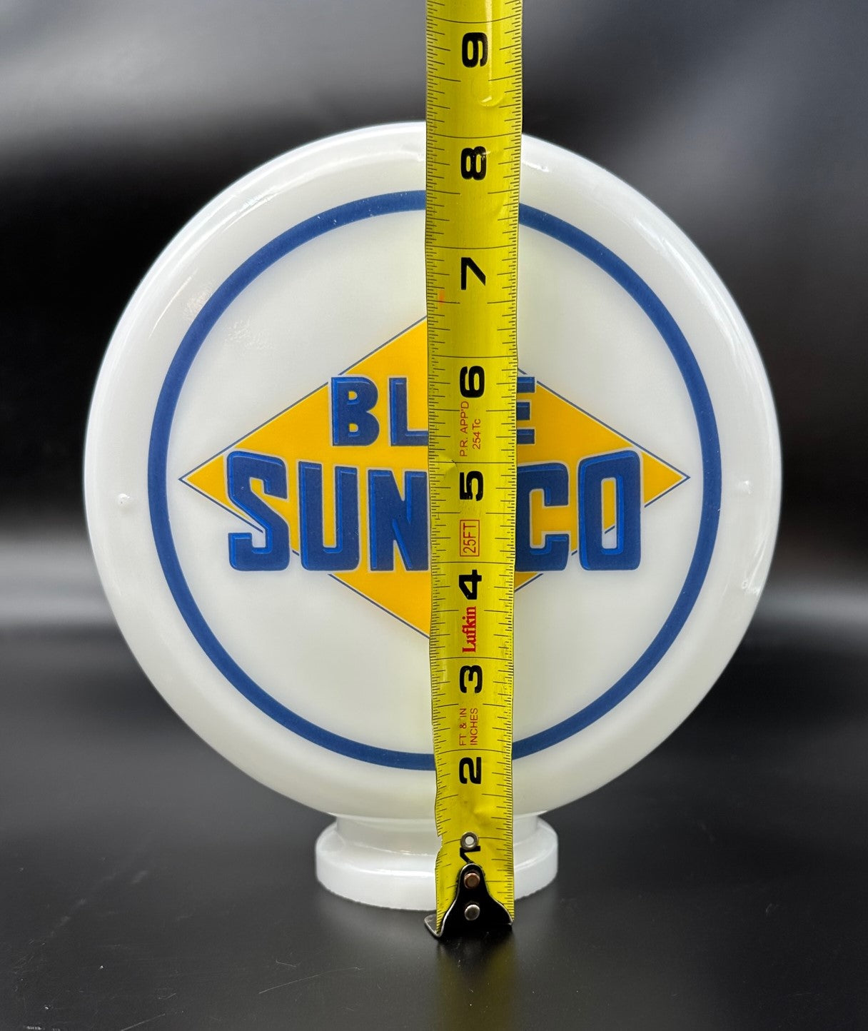 BLUE SUNOCO 8" Mini Glass Gas Pump Globe