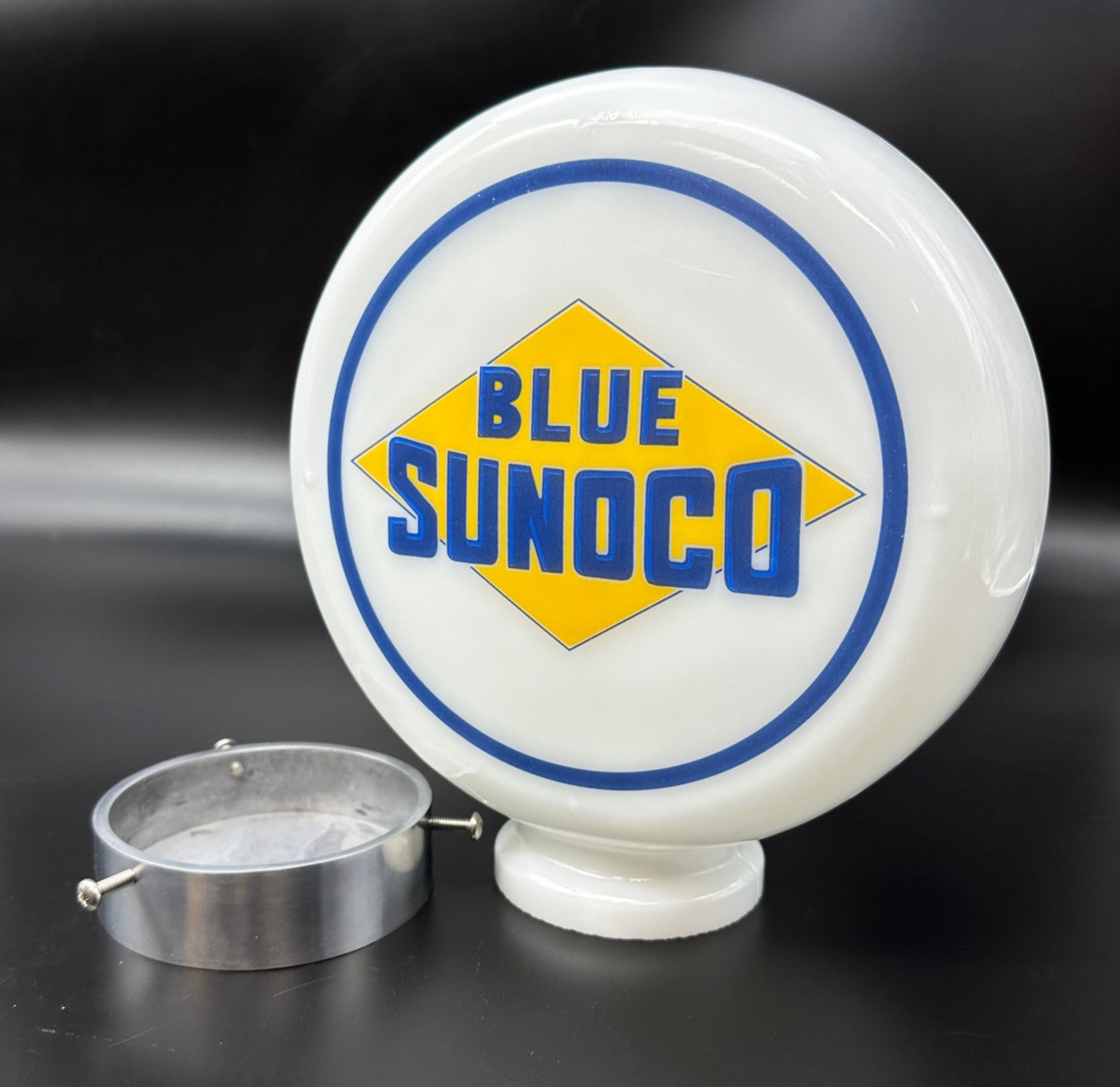 BLUE SUNOCO 8" Mini Glass Gas Pump Globe