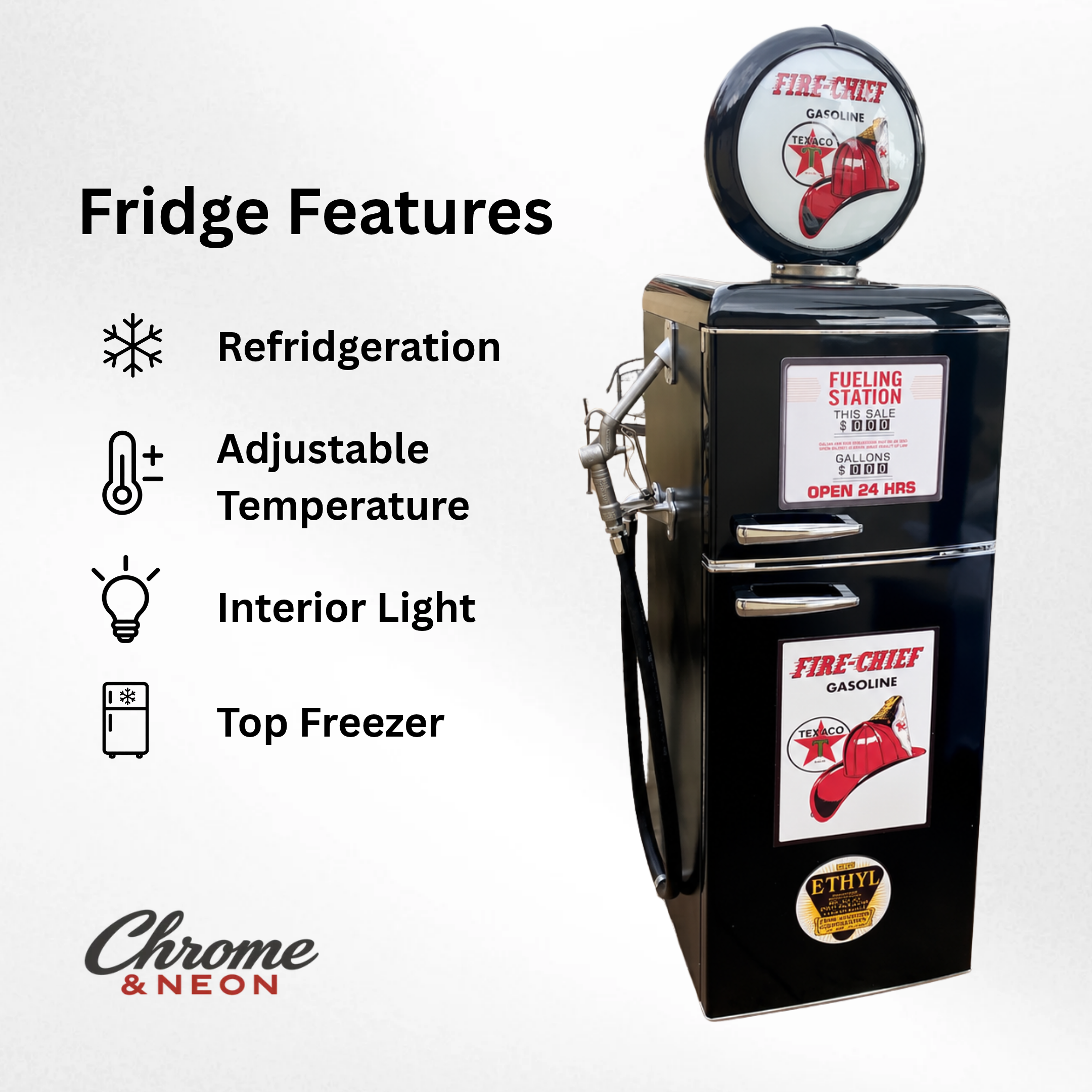 Fire Chief Tokheim 39 Style Gas Pump Replica Fridge - Black