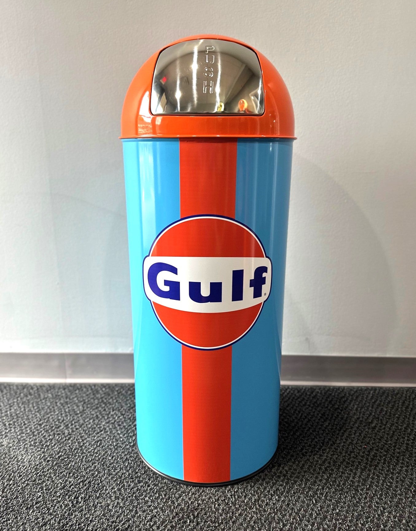 GULF Retro Metal Trash Can in GT40 Racing Heritage Color Scheme