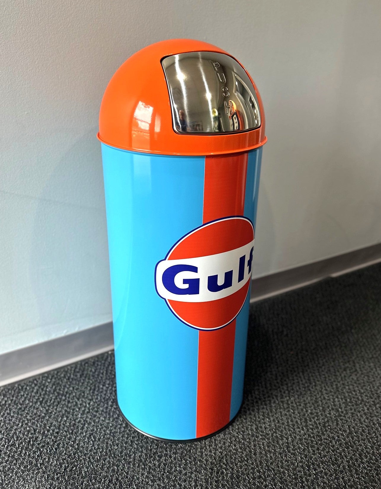 GULF Retro Metal Trash Can in GT40 Racing Heritage Color Scheme