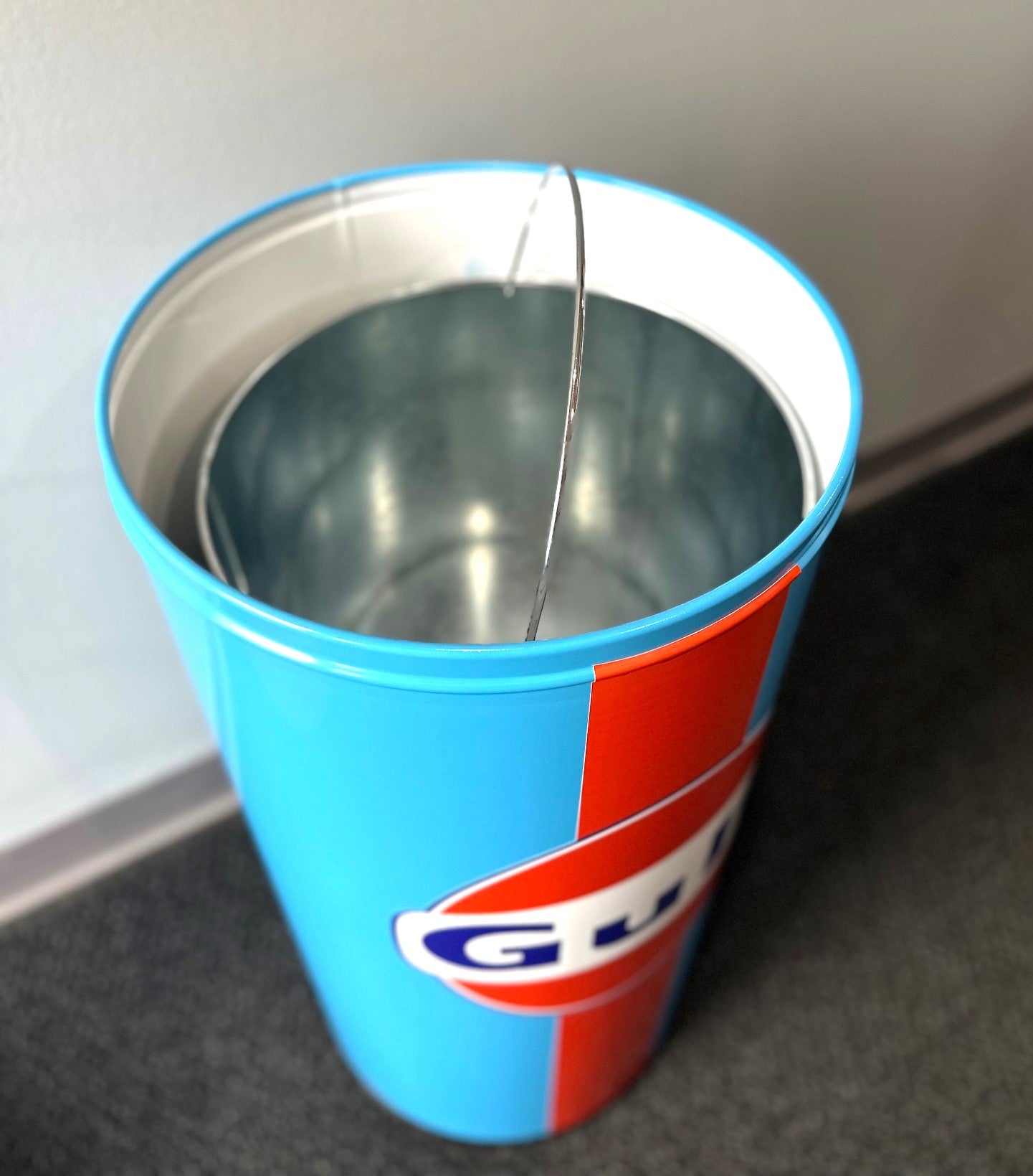 GULF Retro Metal Trash Can in GT40 Racing Heritage Color Scheme