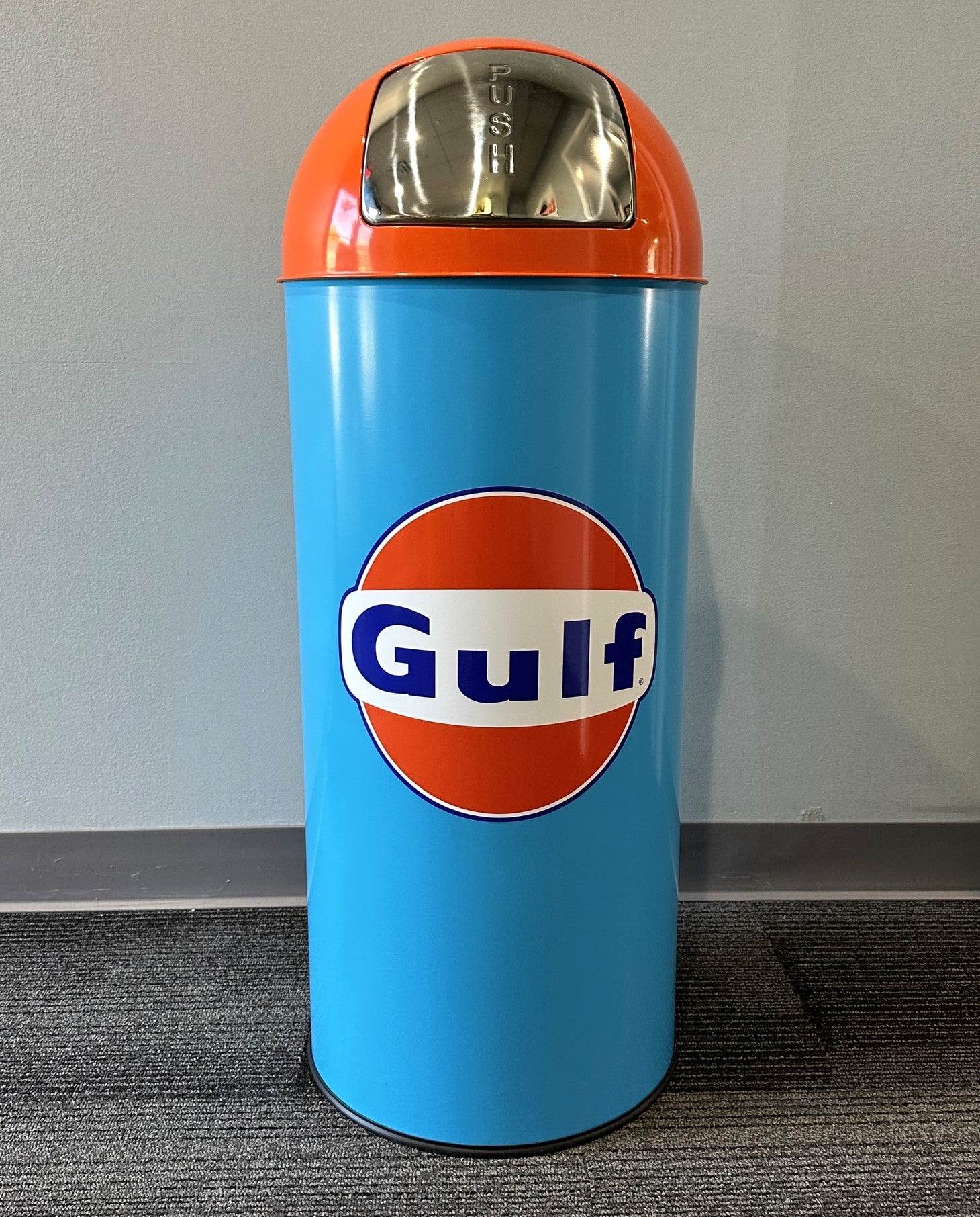 GULF Retro Metal Trash Can in Heritage Color Scheme