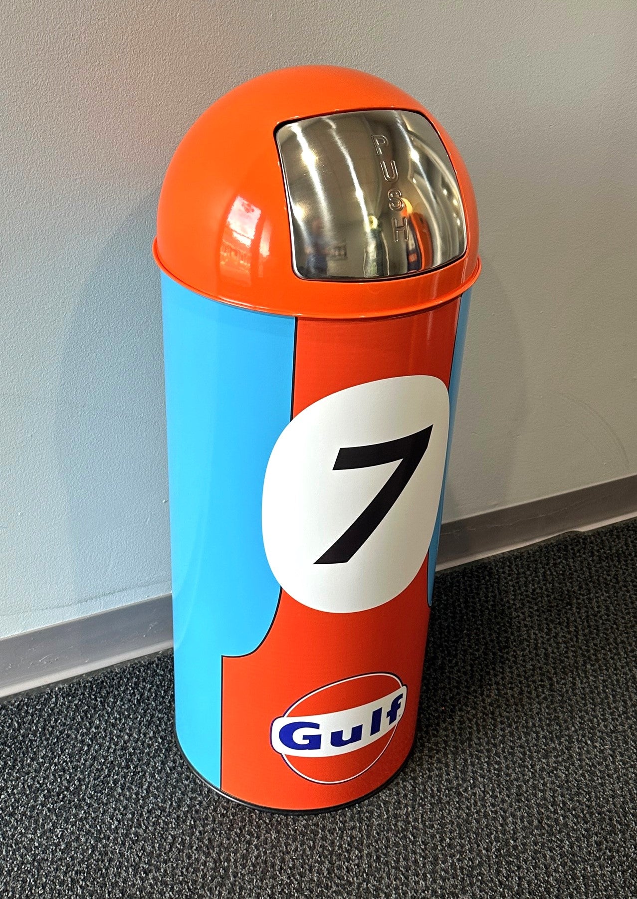 GULF Retro Metal Trash Can in GT40 #7 Racing Heritage Color Scheme