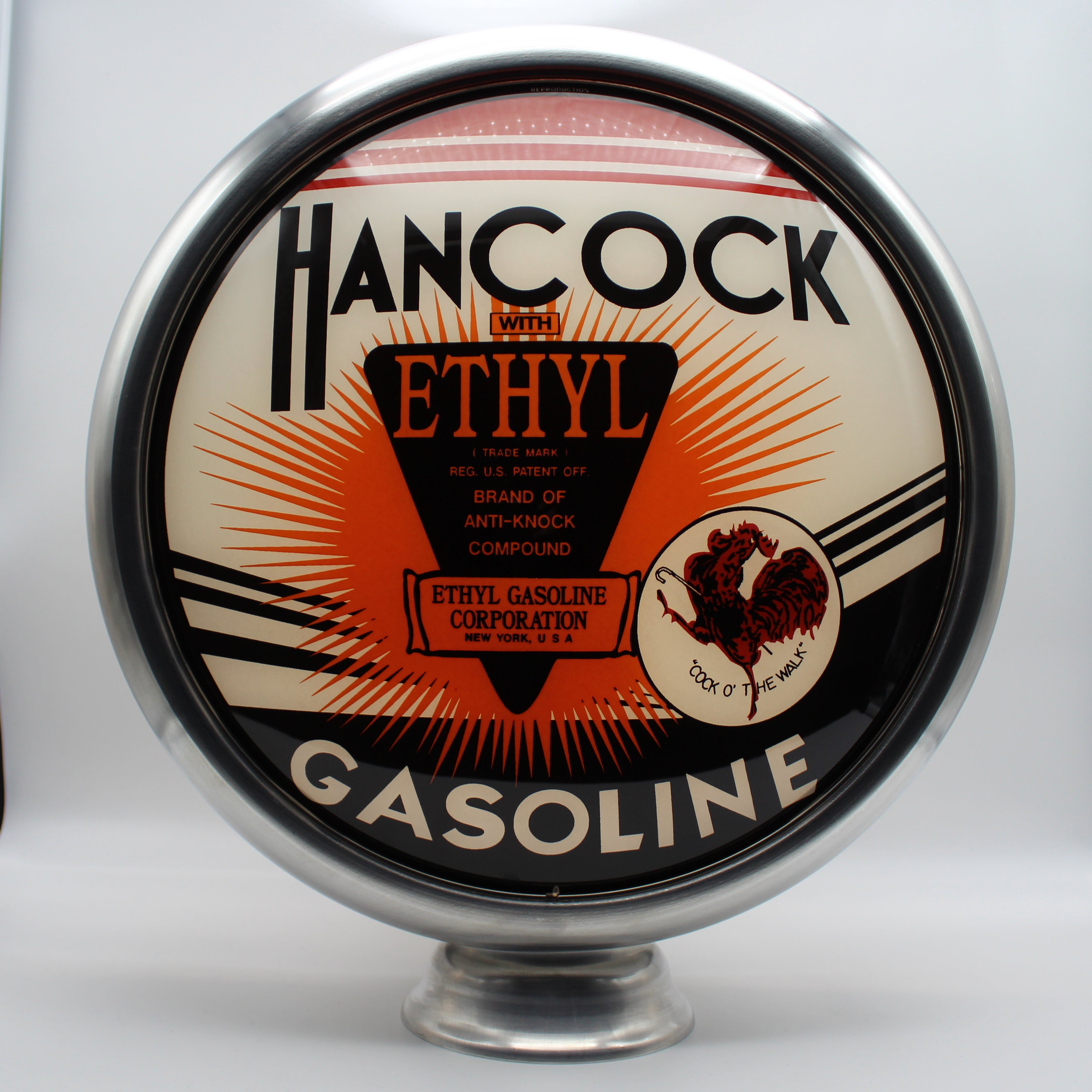 HANCOCK ETHYL GASOLINE 15" Ad Globe
