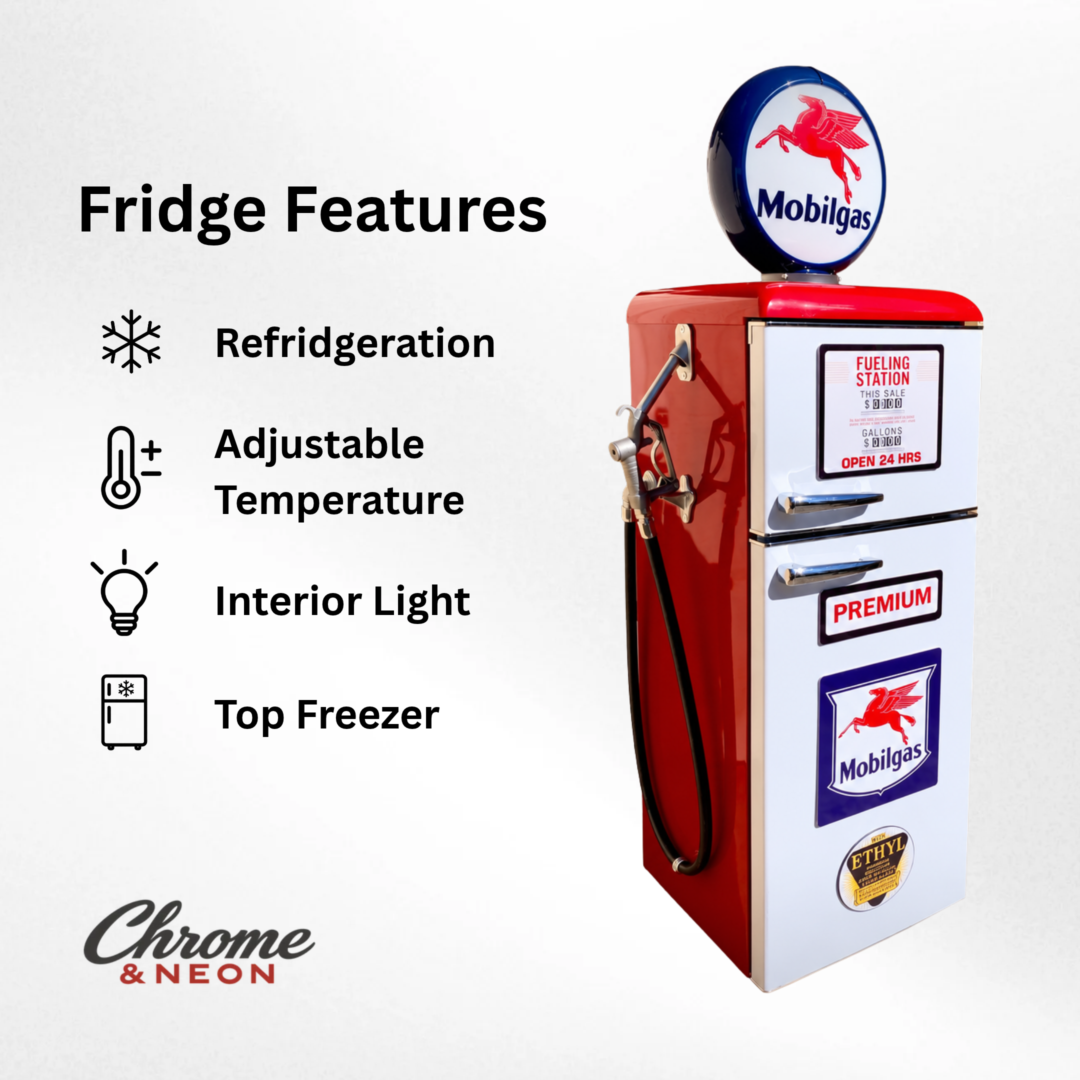 Mobil Tokheim 39 Style Gas Pump Replica Fridge - White Front