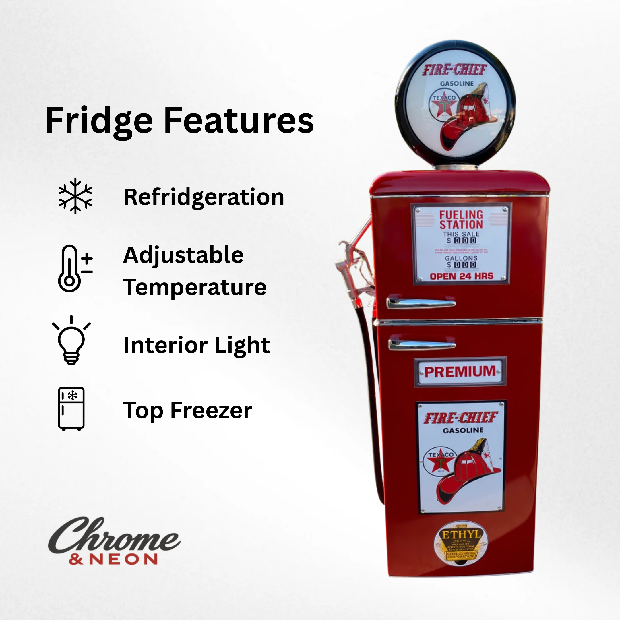 Fire Chief Tokheim 39 Style Gas Pump Replica Fridge - Red