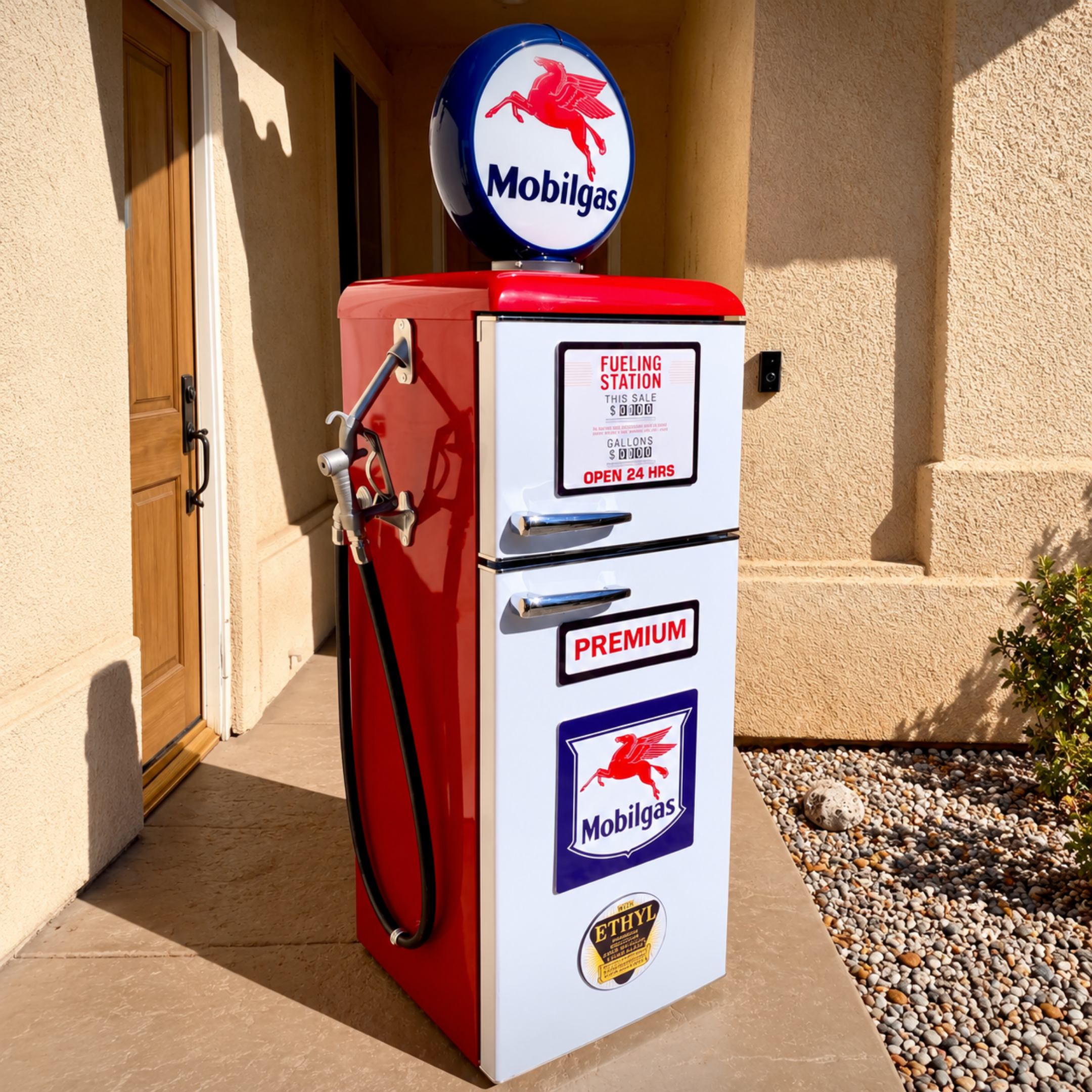 Mobil Tokheim 39 Style Gas Pump Replica Fridge - White Front
