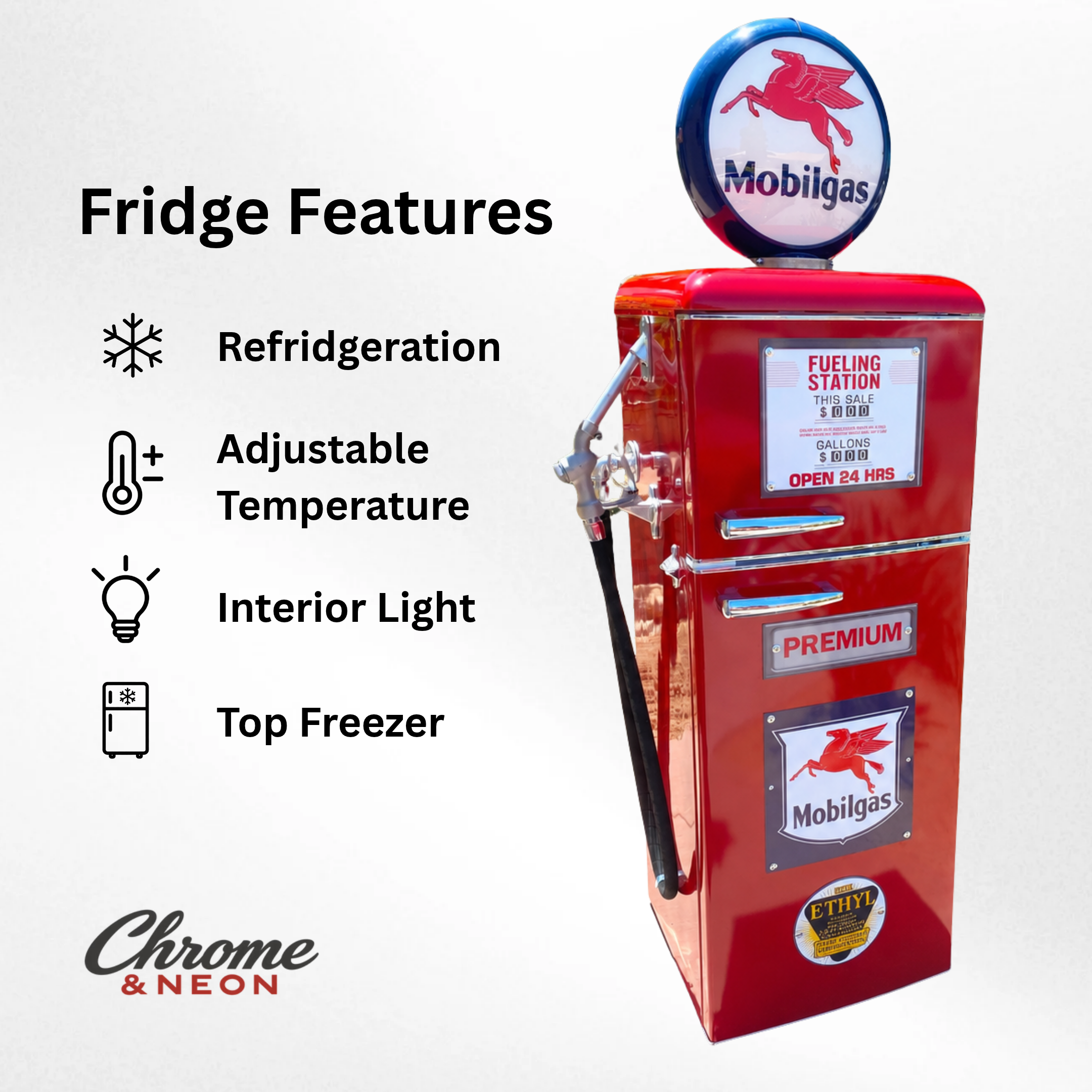 Mobil Tokheim 39 Style Gas Pump Replica Fridge - Red