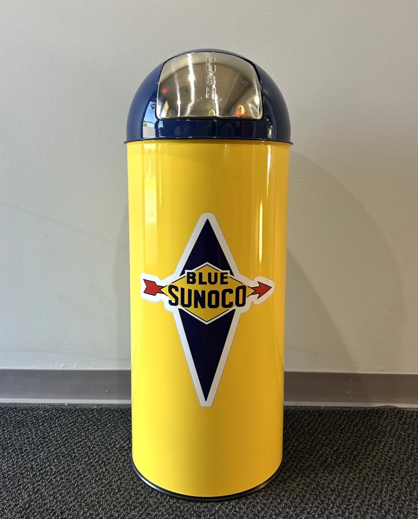 BLUE SUNOCO Metal Bullet Style Trash Can