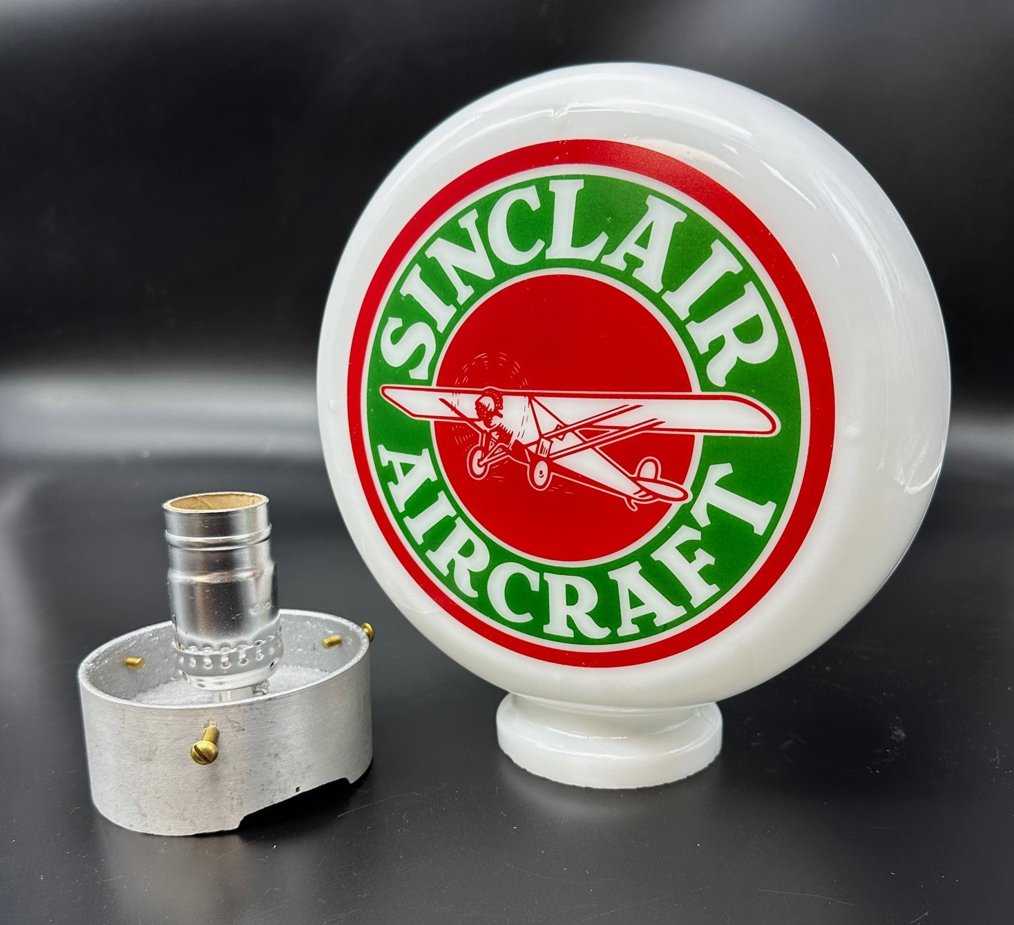 SINCLAIR AIRCRAFT 8" Mini Glass Gas Pump Globe