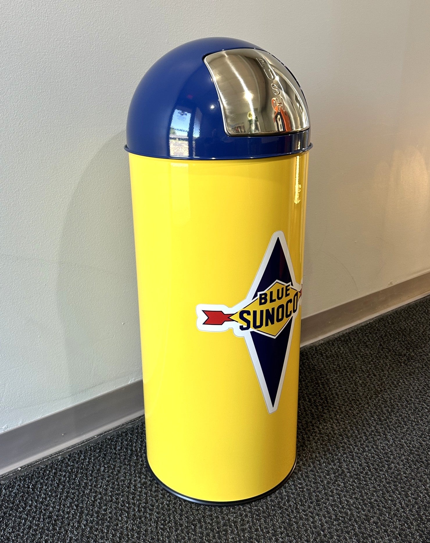 BLUE SUNOCO Retro Metal Trash Can