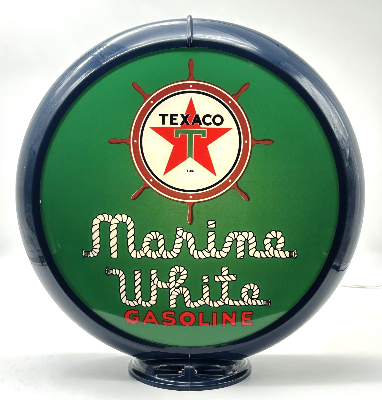 TEXACO MARINE WHITE GASOLINE IN GREEN 13.5" GAS PUMP GLOBE