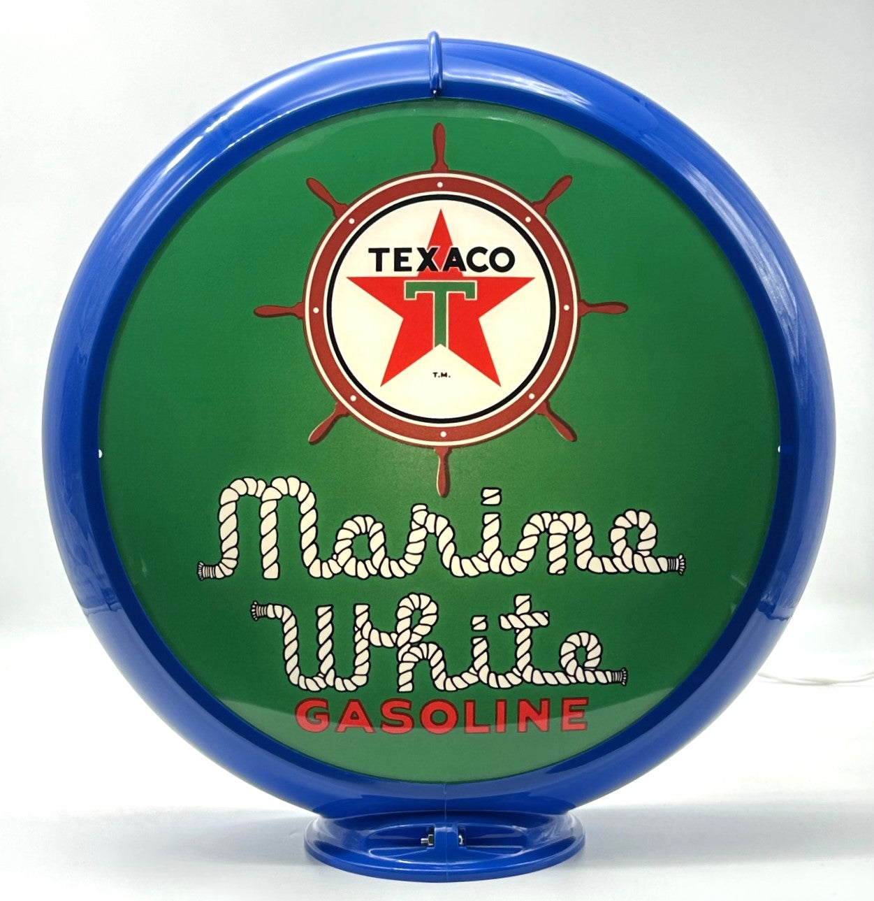 TEXACO MARINE WHITE GASOLINE IN GREEN 13.5" GAS PUMP GLOBE