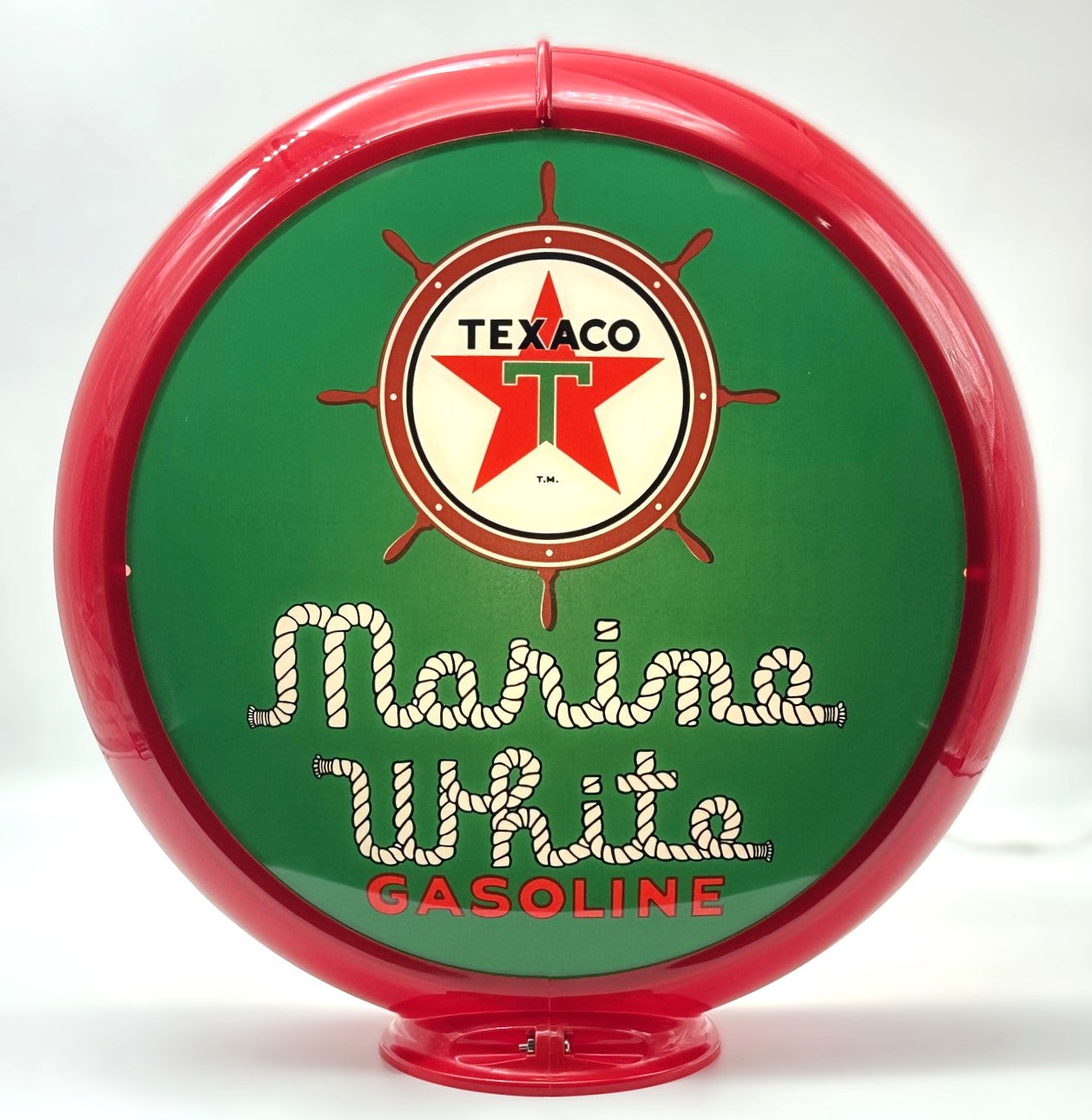 TEXACO MARINE WHITE GASOLINE IN GREEN 13.5" GAS PUMP GLOBE