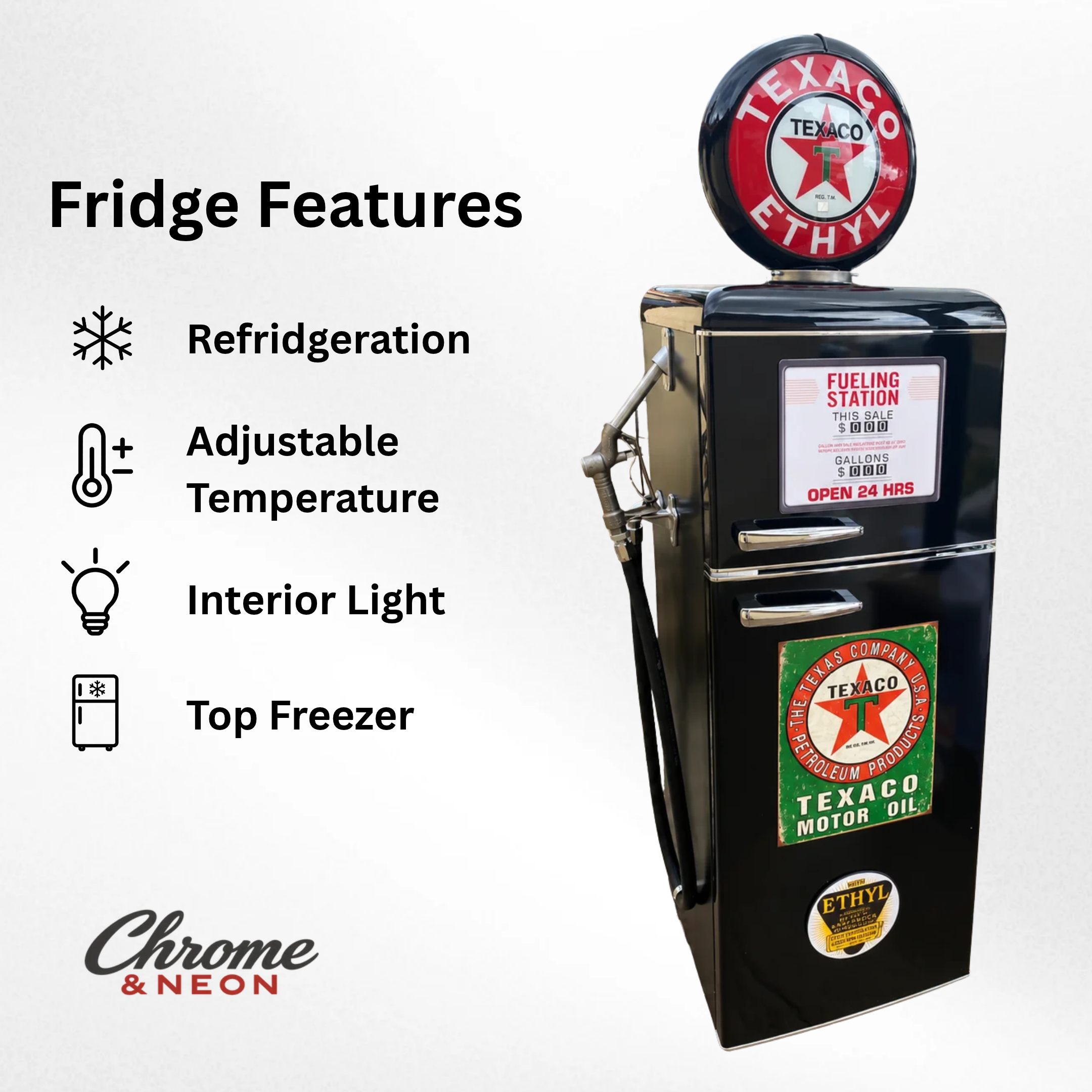 Texaco Tokheim 39 Style Gas Pump Replica Fridge - Black