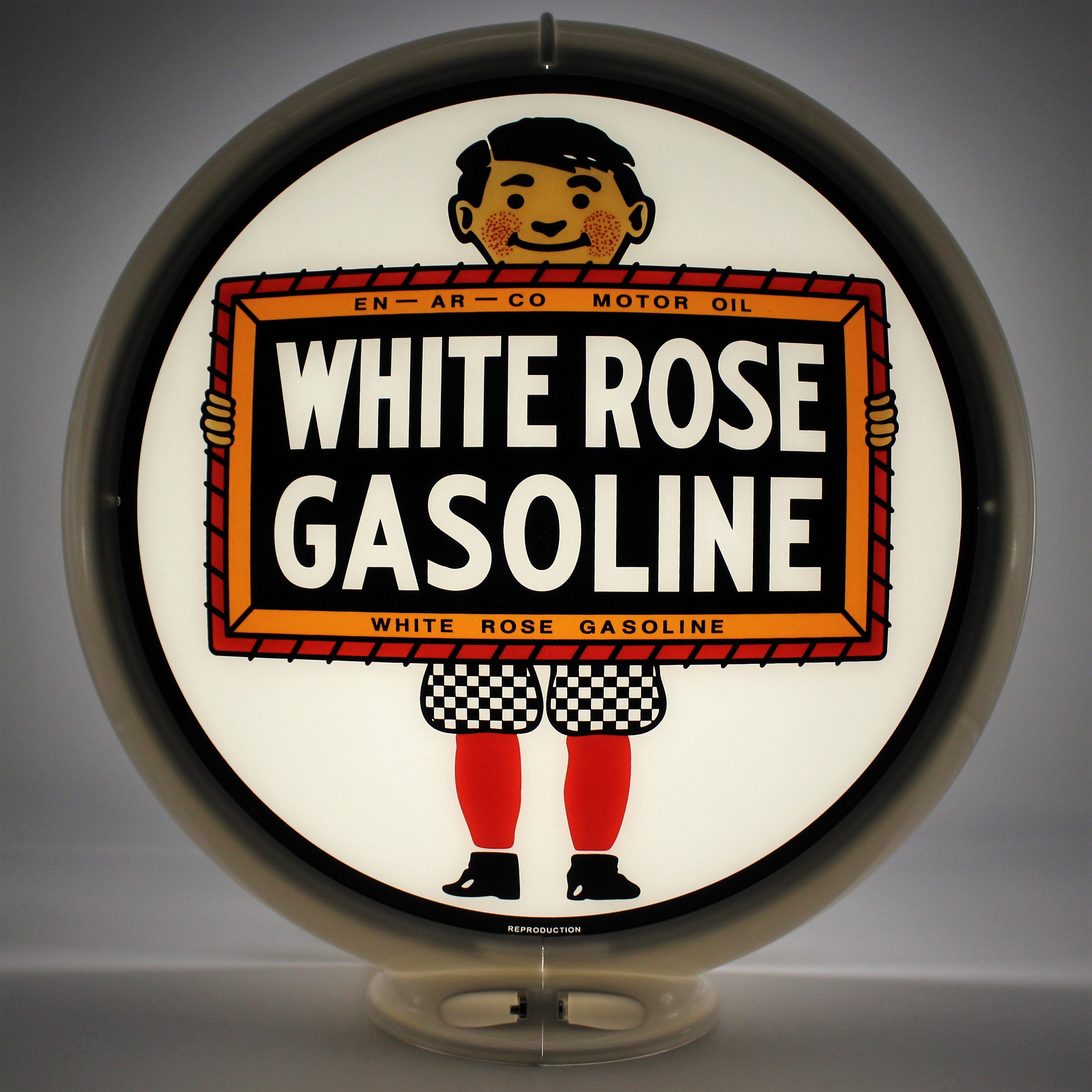 WHITE ROSE BOY GASOLINE 13.5" Ad Globe