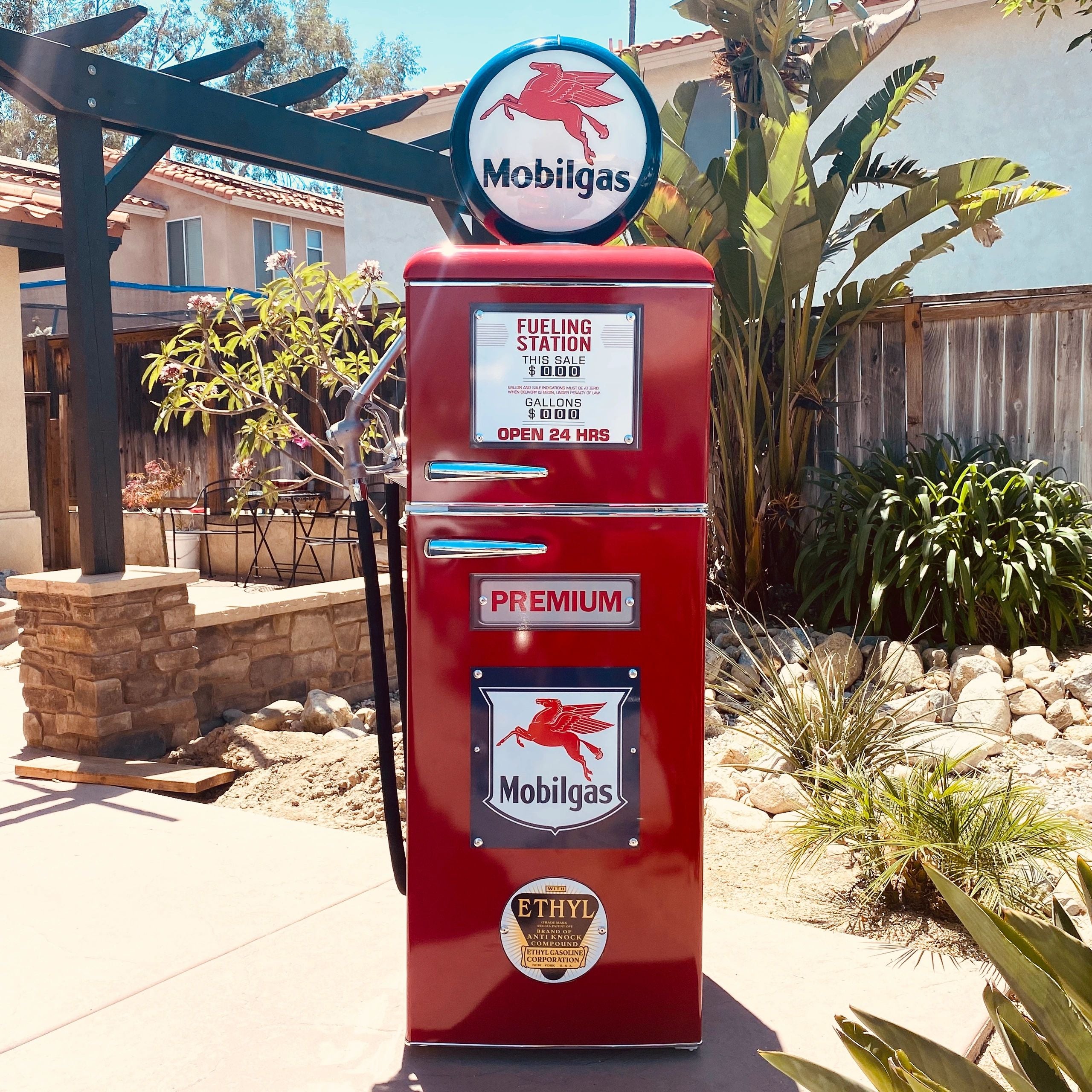 Mobil Tokheim 39 Style Gas Pump Replica Fridge - Red
